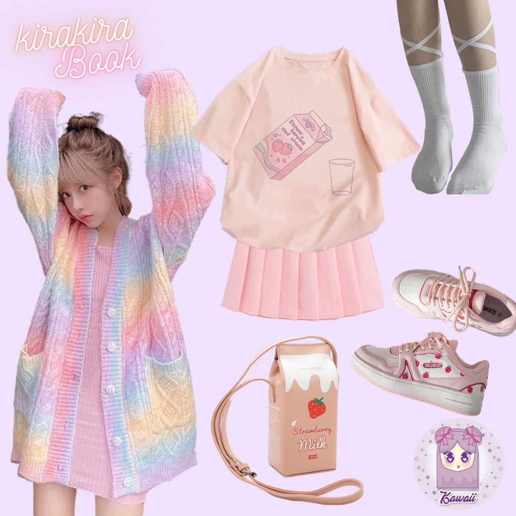 Pastel rainbow and sweet strawberry outfit - Kirakira World