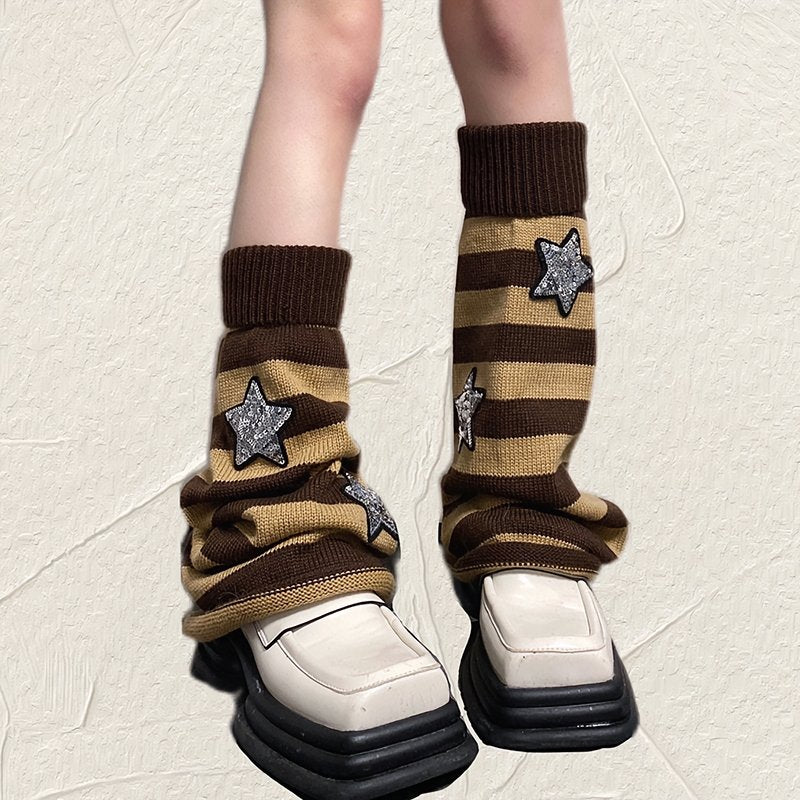 Twinkle Patch Leg Warmer Socks - Brown - Kirakira World