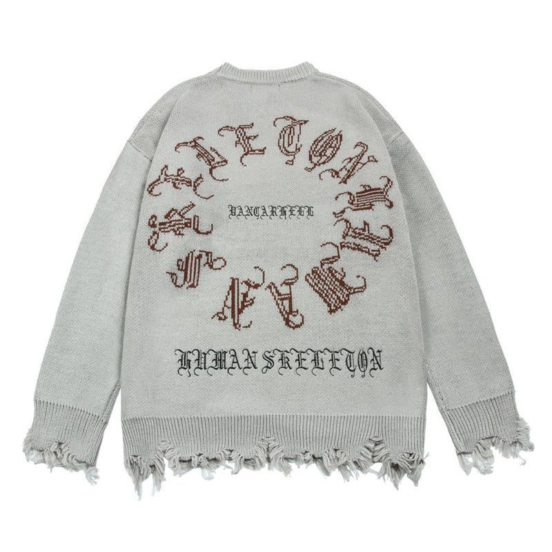 Dark Printed Knit Sweater - Gray - Kirakira World