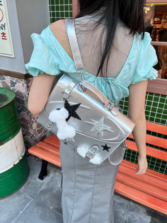 3D Star Cute Plush Bone Silver Backpack