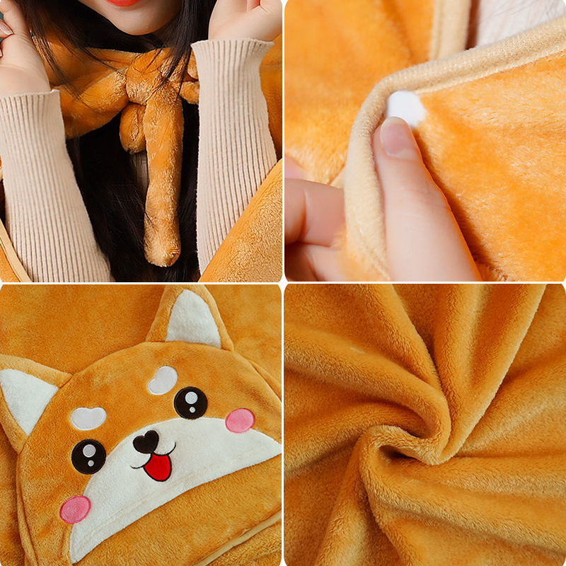 Cute Dog Wearable Hooded Coral Blanket Cloak - Kirakira World - grungestyle - kawaii fashion -kawaii store-kawaii aesthetic - kawaiistyle