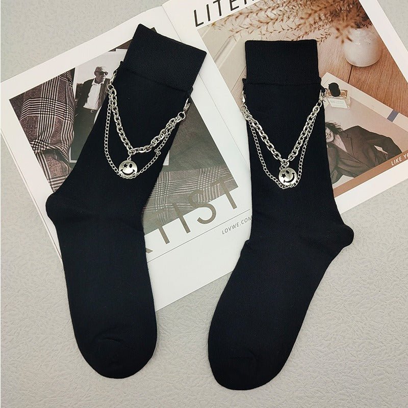 Dark Black Charm Chain Pendant Socks - Kirakira World - grungestyle - kawaii fashion -kawaii store-kawaii aesthetic - kawaiistyle