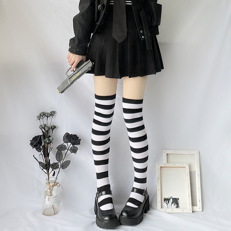 Goth Color Striped Stockings - Kirakira World - grungestyle - kawaii fashion -kawaii store-kawaii aesthetic - kawaiistyle