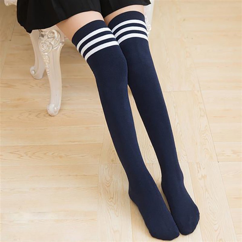 3 Lines Stripes Thigh High JK Socks - Kirakira World - grungestyle - kawaii fashion -kawaii store-kawaii aesthetic - kawaiistyle