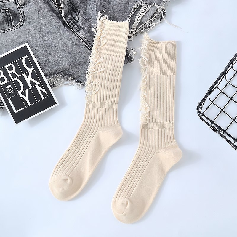 2 Pairs - Y2K Ripped Mid-calf Socks - Kirakira World