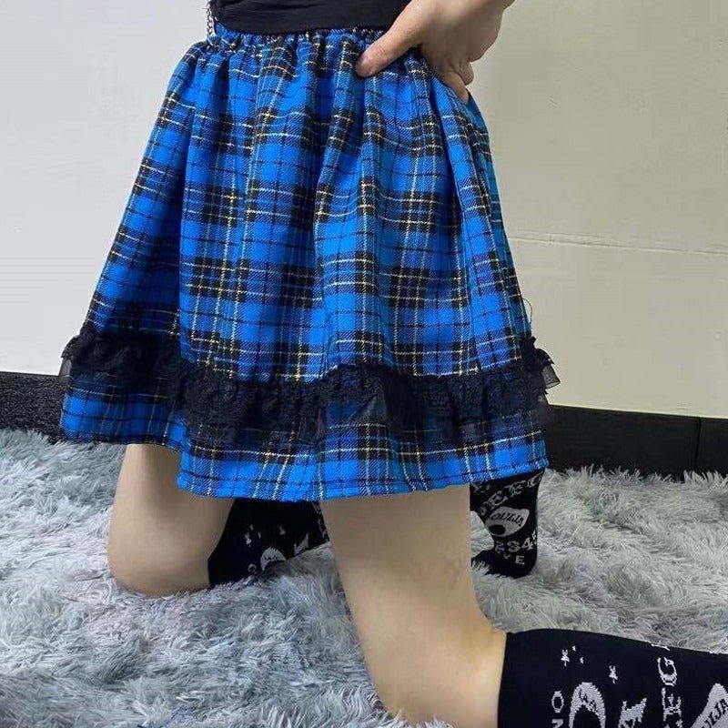 Spice Girl Lace Plaid Skirt - Blue - Kirakira World