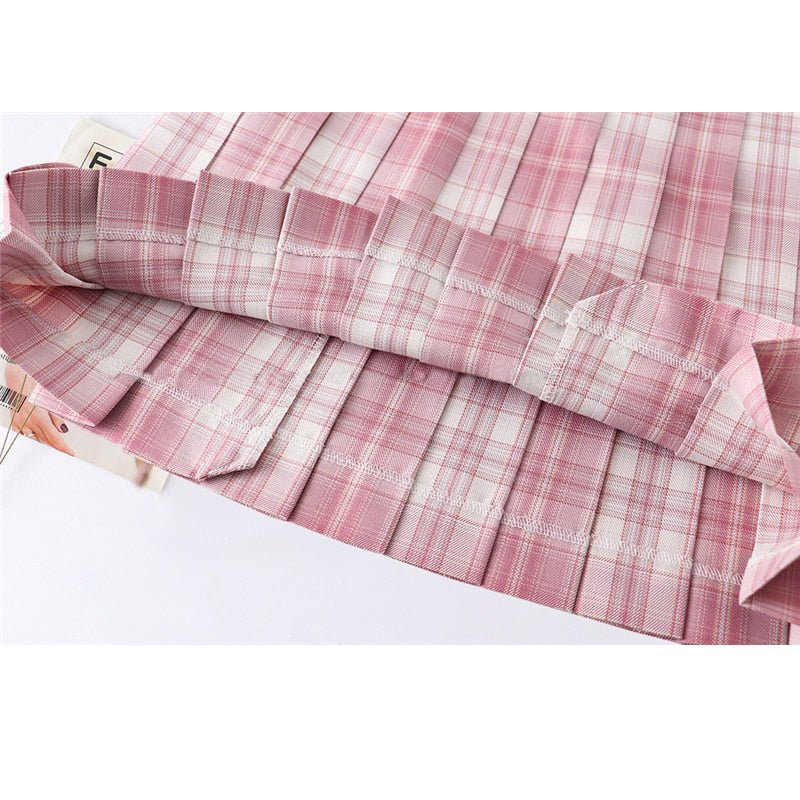 Pink Plaid JK School Uniform Short sleeve Set - Kirakira World - grungestyle - kawaii fashion -kawaii store-kawaii aesthetic - kawaiistyle