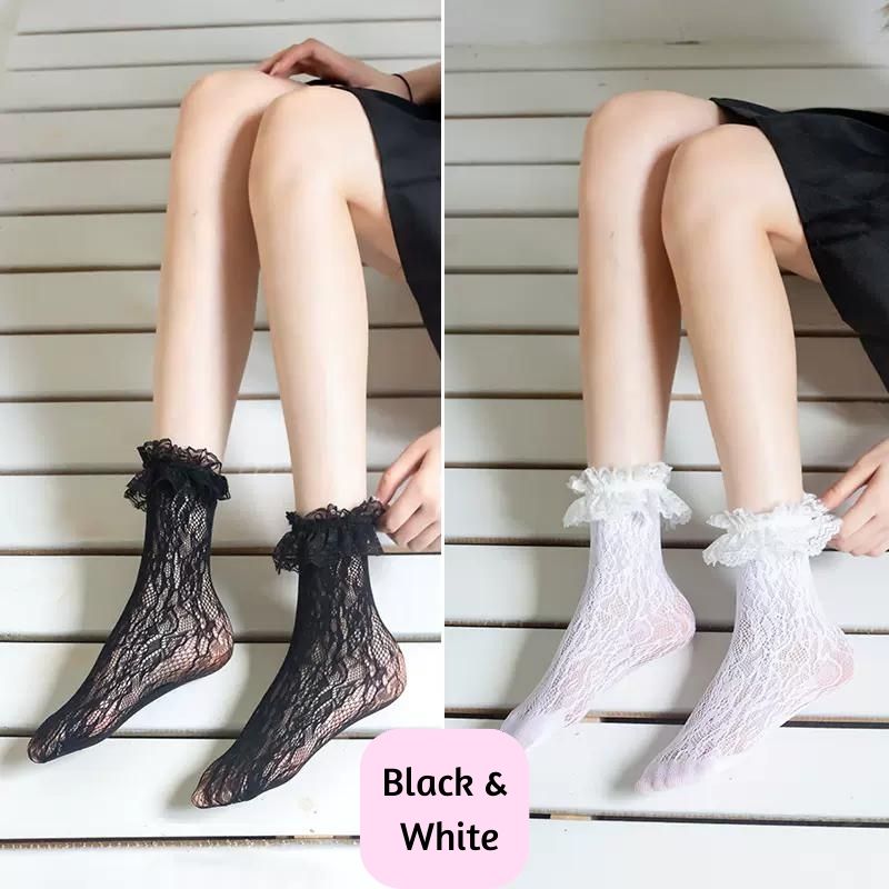 2 pairs Lolita Lace Mesh Fishnet Socks - Kirakira World - grungestyle - kawaii fashion -kawaii store-kawaii aesthetic - kawaiistyle