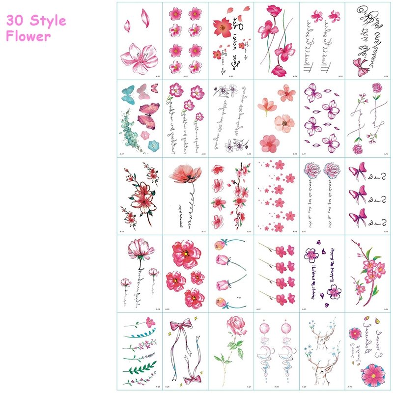 30pcs/ Cherry Blossom & Flower Temporary Tattoo - Kirakira World - grungestyle - kawaii fashion -kawaii store-kawaii aesthetic - kawaiistyle