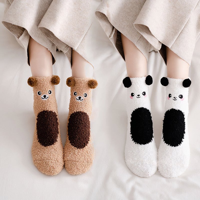 4 Pairs - 3D Ear Cute Animal Fuzzy Socks - Kirakira World - grungestyle - kawaii fashion -kawaii store-kawaii aesthetic - kawaiistyle