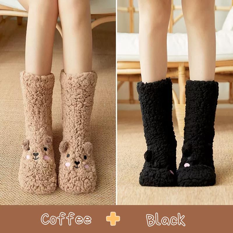 [Double Pack] Kawaii Bear Warm Fleece Winter Slippers Socks - Kirakira World - grungestyle - kawaii fashion -kawaii store-kawaii aesthetic - kawaiistyle