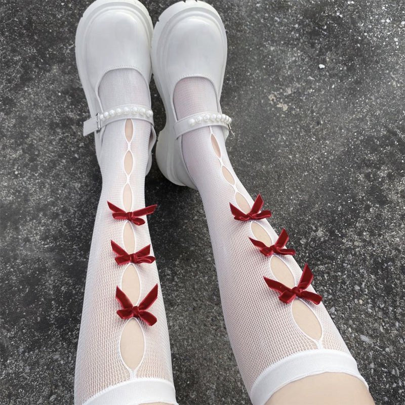 Bow Sheer Net Mid-calf Socks - Kirakira World