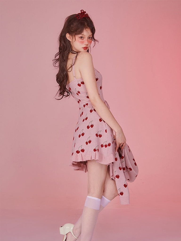 Cherry Knit Strap Dress - Kirakira World