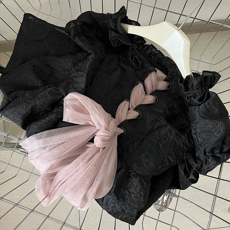 Dark Lolita Big Bow Black Mini Dress - Kirakira World - grungestyle - kawaii fashion -kawaii store-kawaii aesthetic - kawaiistyle