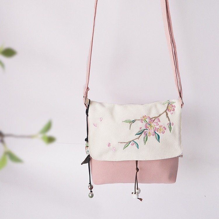 Oriental Flower Embroidery Rectangular Shoulder Bag - Kirakira World