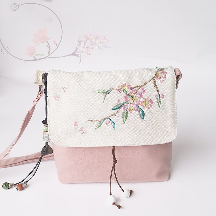 Oriental Flower Embroidery Rectangular Shoulder Bag - Kirakira World