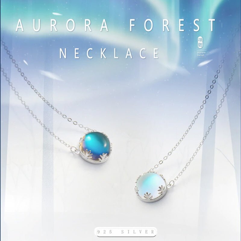 925 Sterling Silver Aurora Forest Gemstone Pendant Necklace - Kirakira World - grungestyle - kawaii fashion -kawaii store-kawaii aesthetic - kawaiistyle