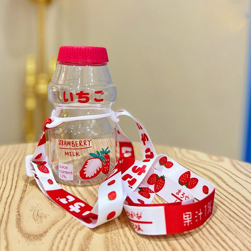 Glass Milk Carton Water Bottle Strawberry Kawaii