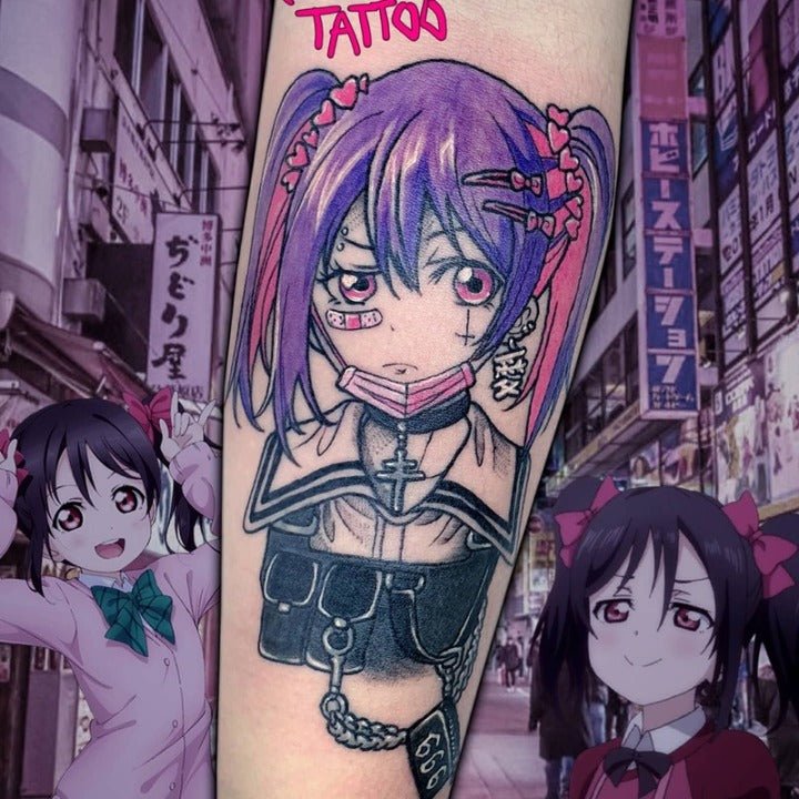 9pcs/ Goth Anime Girl Colorful Temporary Tattoo - Kirakira World - grungestyle - kawaii fashion -kawaii store-kawaii aesthetic - kawaiistyle