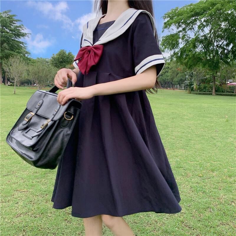 College Style Sailor Collar Bow Dress - Kirakira World - grungestyle - kawaii fashion -kawaii store-kawaii aesthetic - kawaiistyle