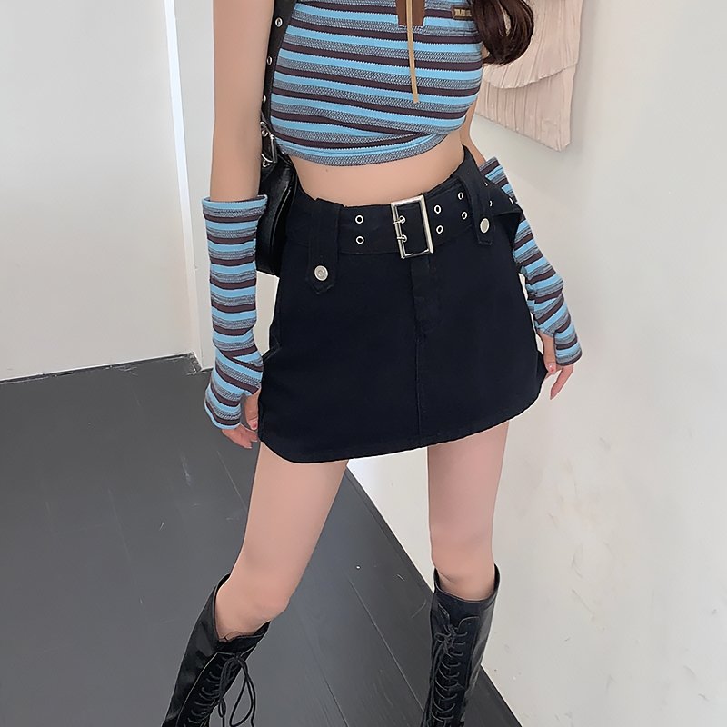 Belt Denim Mini Skirt - Kirakira World