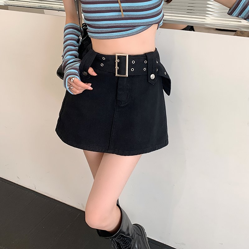 Belt Denim Mini Skirt - Kirakira World