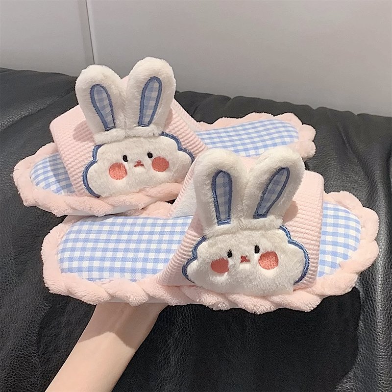 Kawaii Cartoon Bunny Lattice Indoor Slippers - Kirakira World - grungestyle - kawaii fashion -kawaii store-kawaii aesthetic - kawaiistyle