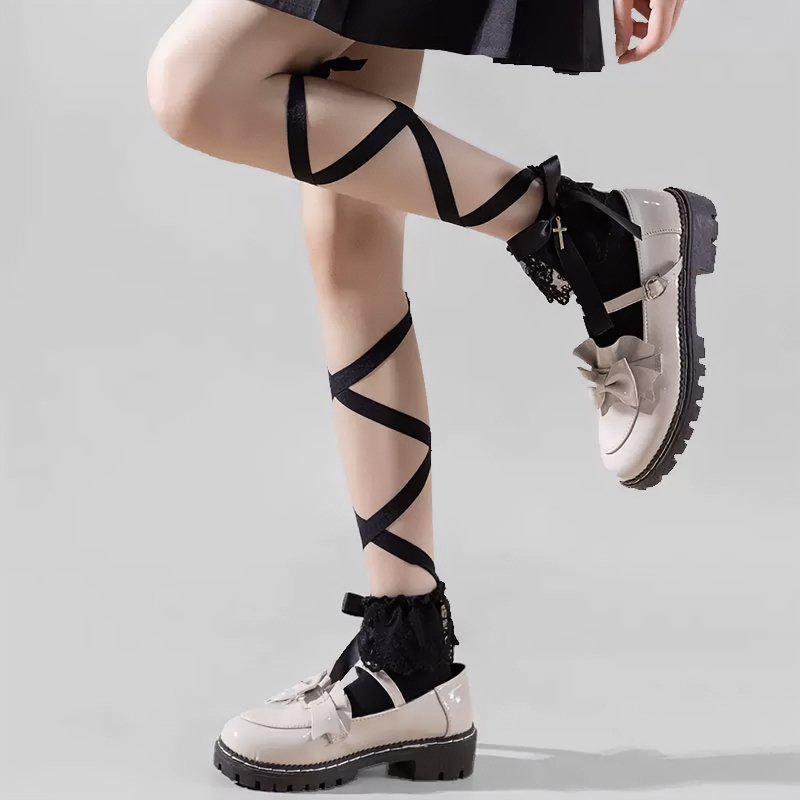 Calf Cross Strap Lace Low-cut Socks - Kirakira World