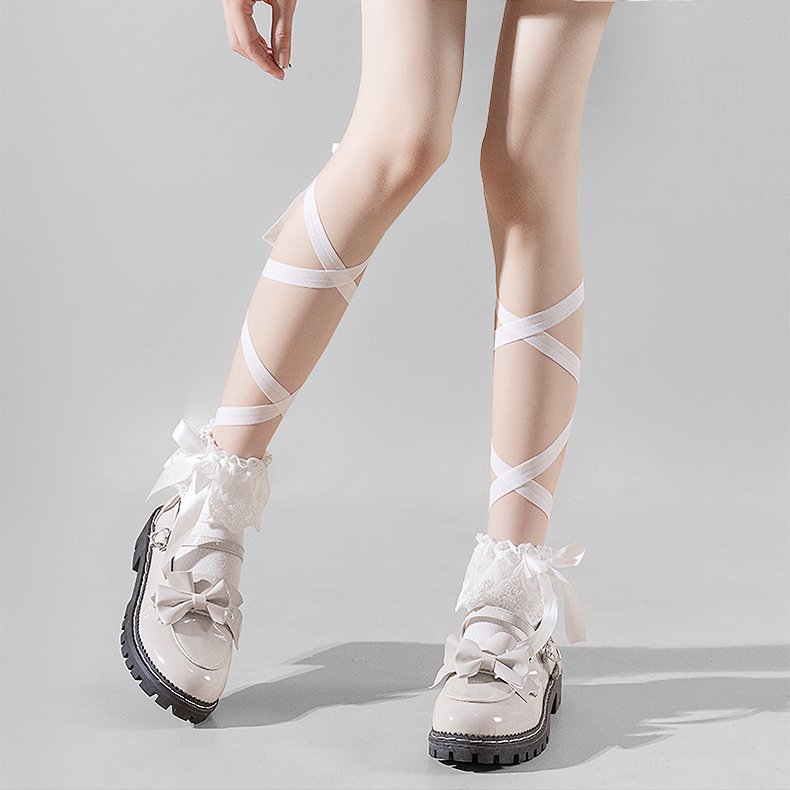 Calf Cross Strap Lace Socks - White - Kirakira World