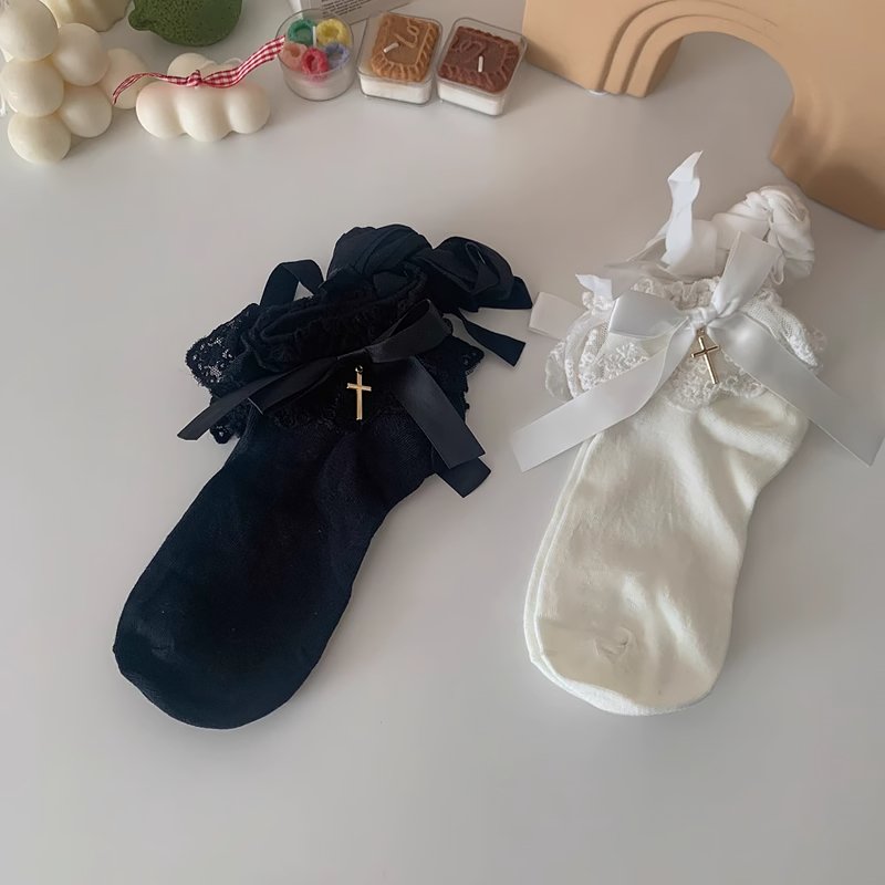 Calf Cross Strap Lace Low-cut Socks - Kirakira World