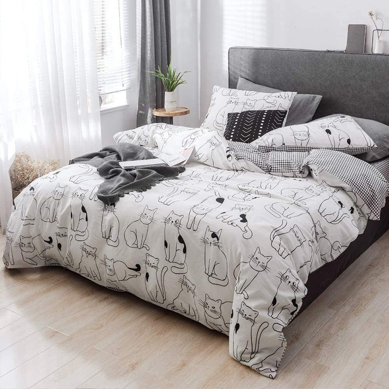 100% cotton Cat Cartoon Bedding Sheet Duvet Cover Set - Kirakira World - grungestyle - kawaii fashion -kawaii store-kawaii aesthetic - kawaiistyle