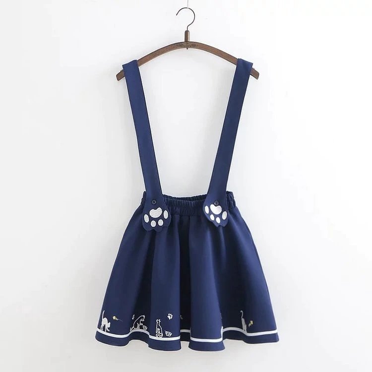 Cat Claw Embroidery Cute Overall Dress - Kirakira World - grungestyle - kawaii fashion -kawaii store-kawaii aesthetic - kawaiistyle