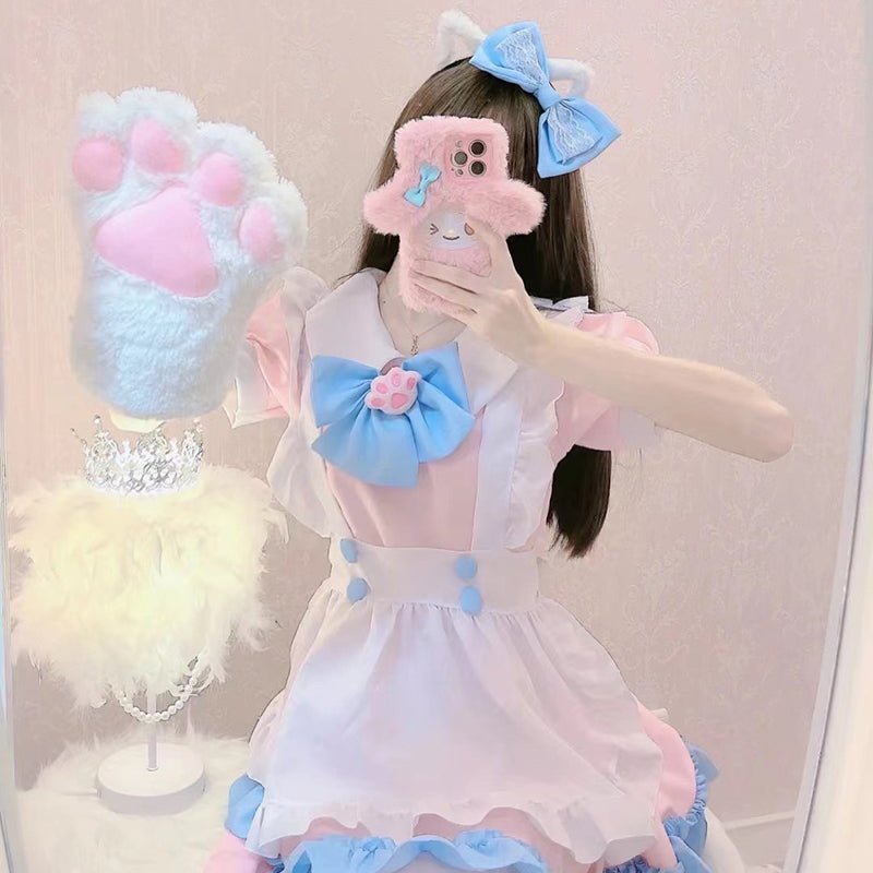 Bow Ruffle Cat Maid Lolita Princess Dress - Kirakira World - grungestyle - kawaii fashion -kawaii store-kawaii aesthetic - kawaiistyle