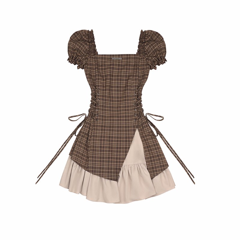 Checkered Drawstring Mini Dress - Kirakira World