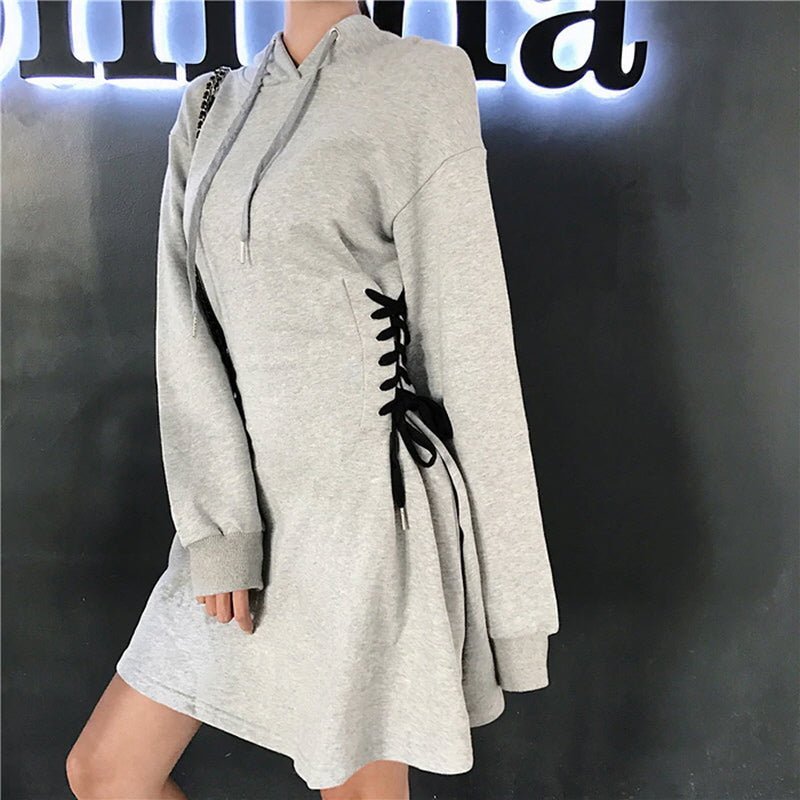 Corset Waist Hooded Dress- Gray - Kirakira World