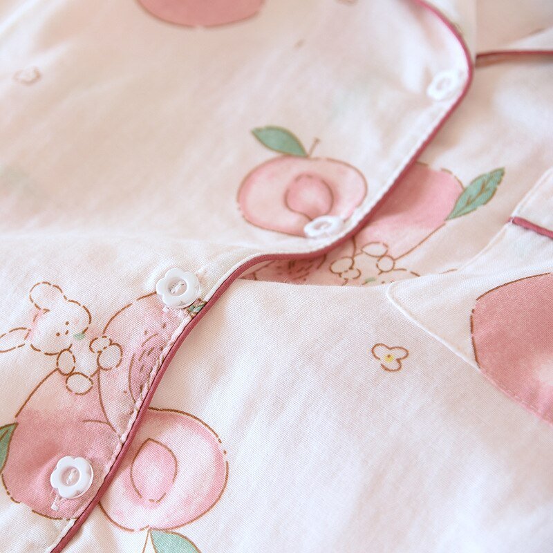 Cotton Sweet Peach Love Long Sleeve Pajama Set - Kirakira World - grungestyle - kawaii fashion -kawaii store-kawaii aesthetic - kawaiistyle