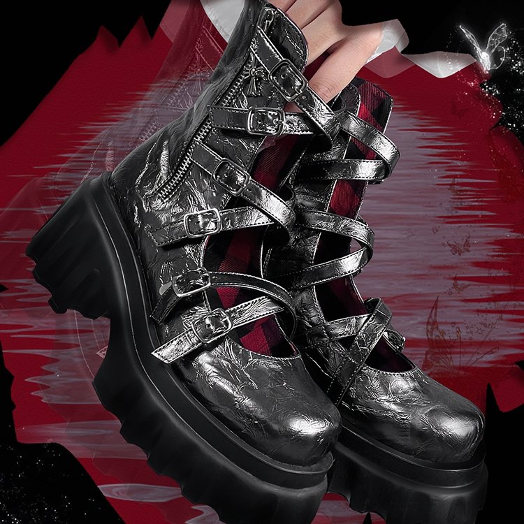 Creative Punk X-Strap Boots - Crack Ash - Kirakira World