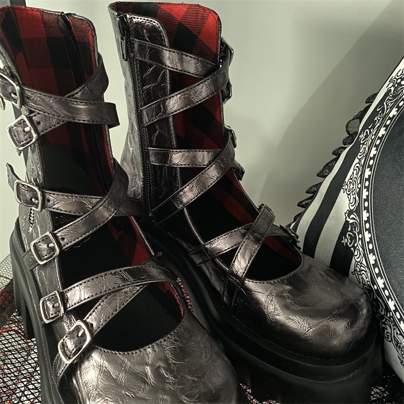 Creative Punk X-Strap Boots - Crack Ash - Kirakira World