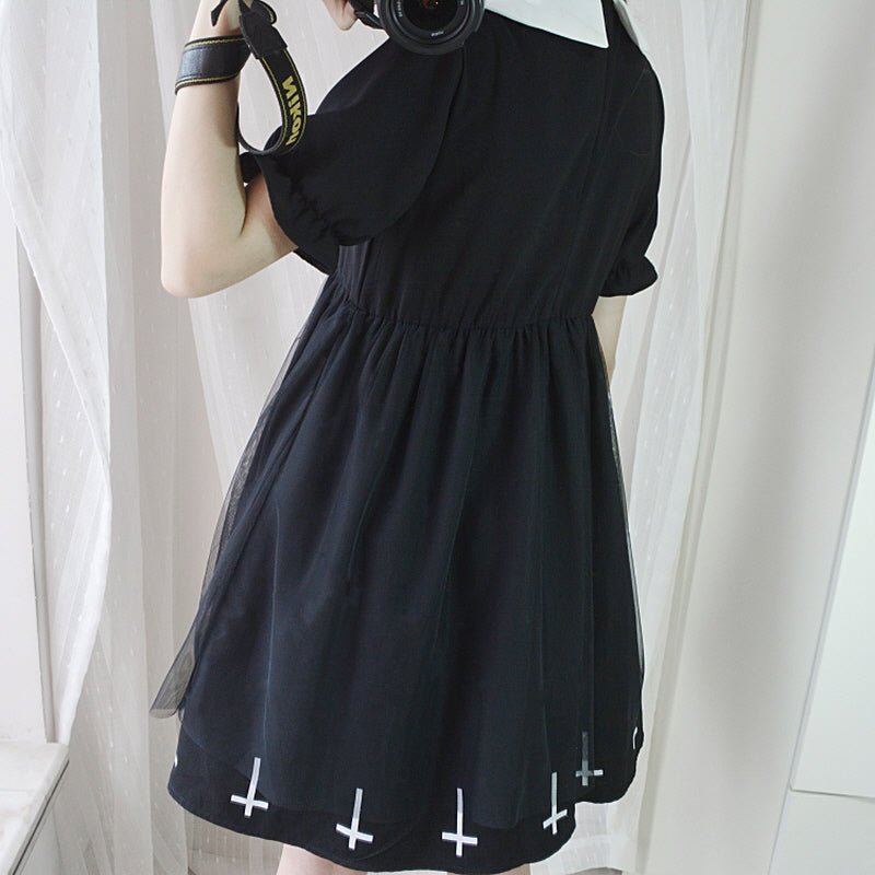 Cross Embroidery Gothic Lolita Dress - Kirakira World - grungestyle - kawaii fashion -kawaii store-kawaii aesthetic - kawaiistyle