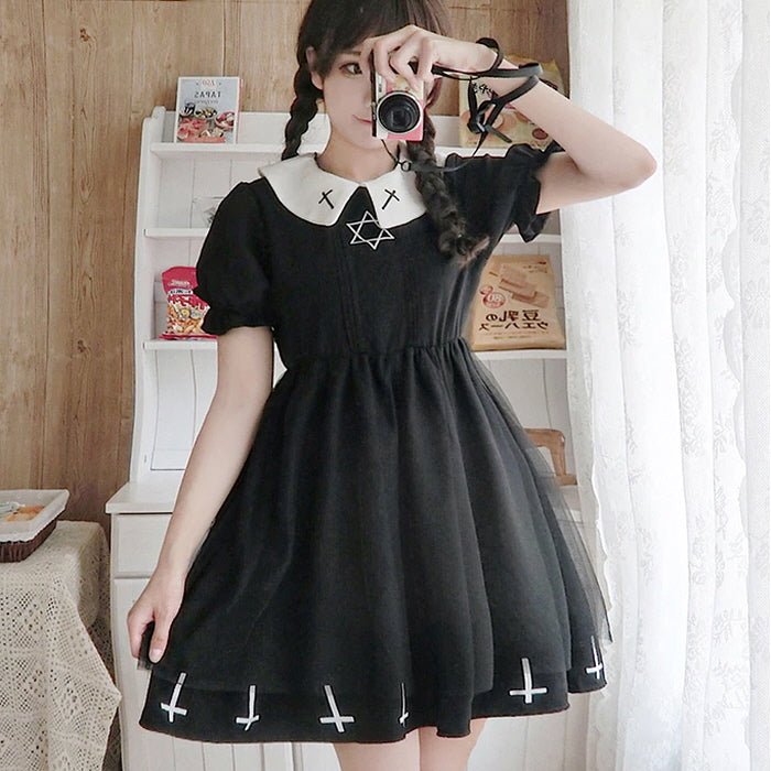 Cross Embroidery Gothic Lolita Dress - Kirakira World - grungestyle - kawaii fashion -kawaii store-kawaii aesthetic - kawaiistyle