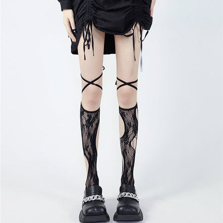Cut-out Fishnet Knee-High