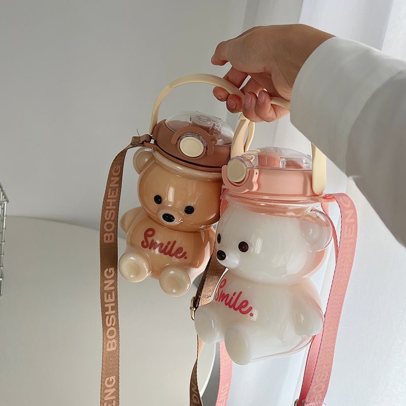 Cute Bear Plastic Milk Coffee Water Bottle With Straw & 3D stickers - Kirakira World - grungestyle - kawaii fashion -kawaii store-kawaii aesthetic - kawaiistyle