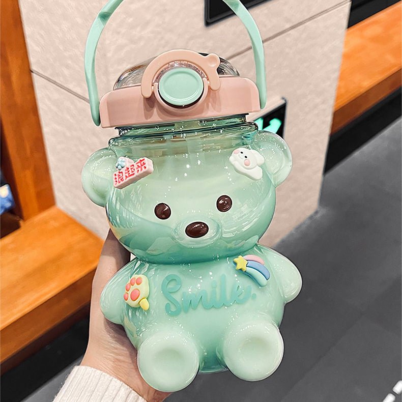 Cute Bear Plastic Milk Coffee Water Bottle With Straw & 3D stickers - Kirakira World - grungestyle - kawaii fashion -kawaii store-kawaii aesthetic - kawaiistyle