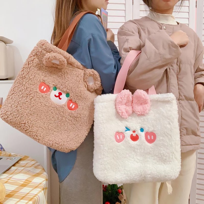 Kawaii Bear Rbbit Plush Shopper Bag - Kirakira World - grungestyle - kawaii fashion -kawaii store-kawaii aesthetic - kawaiistyle