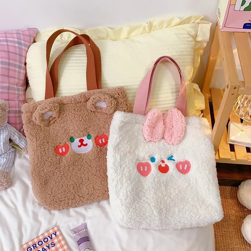 Kawaii Bear Rbbit Plush Shopper Bag - Kirakira World - grungestyle - kawaii fashion -kawaii store-kawaii aesthetic - kawaiistyle
