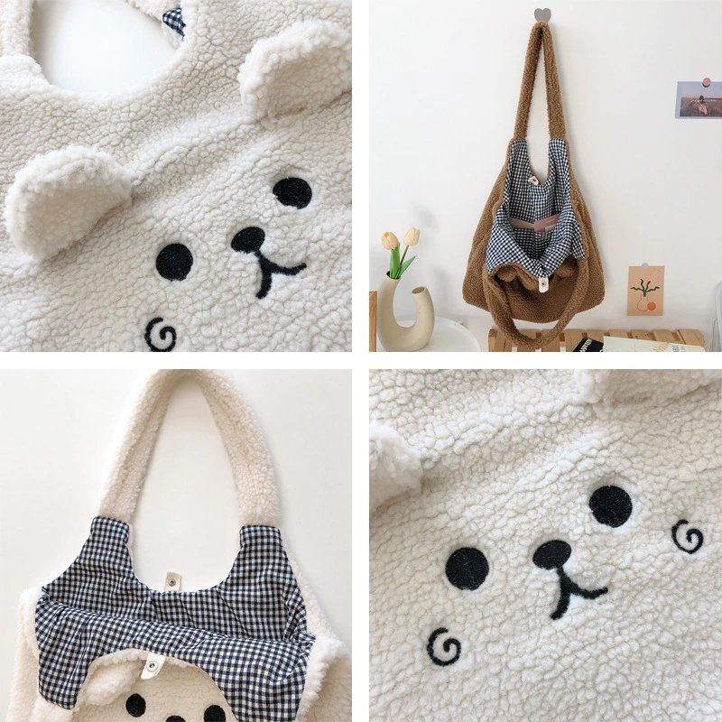 Cute Bear Plush Shopper Bag - Kirakira World - grungestyle - kawaii fashion -kawaii store-kawaii aesthetic - kawaiistyle