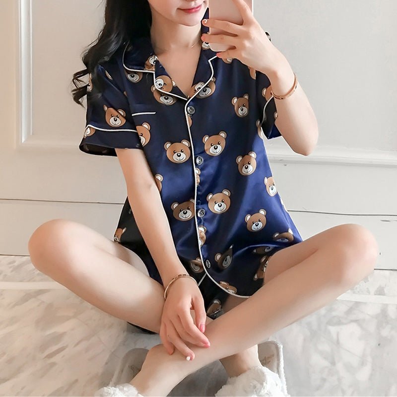 Cute Bear Silk Pajama Set - Kirakira World - grungestyle - kawaii fashion -kawaii store-kawaii aesthetic - kawaiistyle