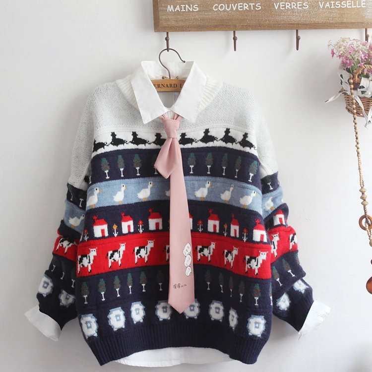 📢 "Late shipping- Cute Cartoon Animal Embroidery Knitted Sweater - Kirakira World - grungestyle - kawaii fashion -kawaii store-kawaii aesthetic - kawaiistyle