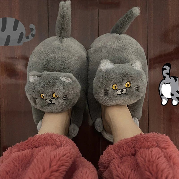 Cute Cat Hug Fuzzy Slippers - Kirakira World - grungestyle - kawaii fashion -kawaii store-kawaii aesthetic - kawaiistyle