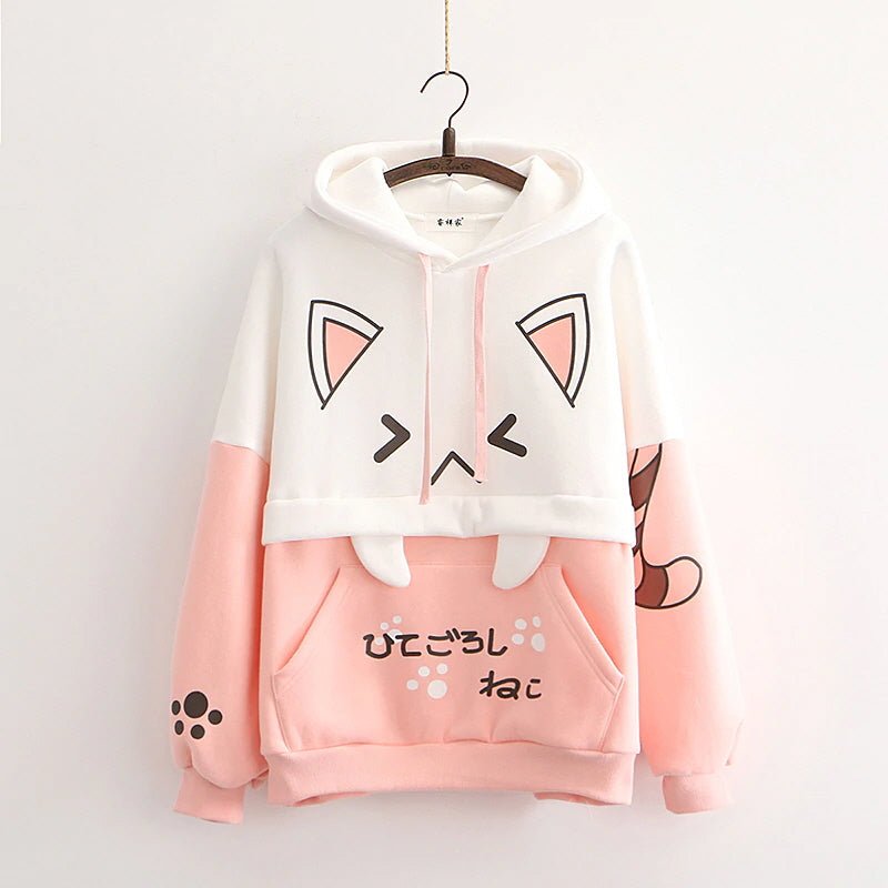 Cute Cat Printed Pullover Hooded Sweatshirt - Kirakira World - grungestyle - kawaii fashion -kawaii store-kawaii aesthetic - kawaiistyle